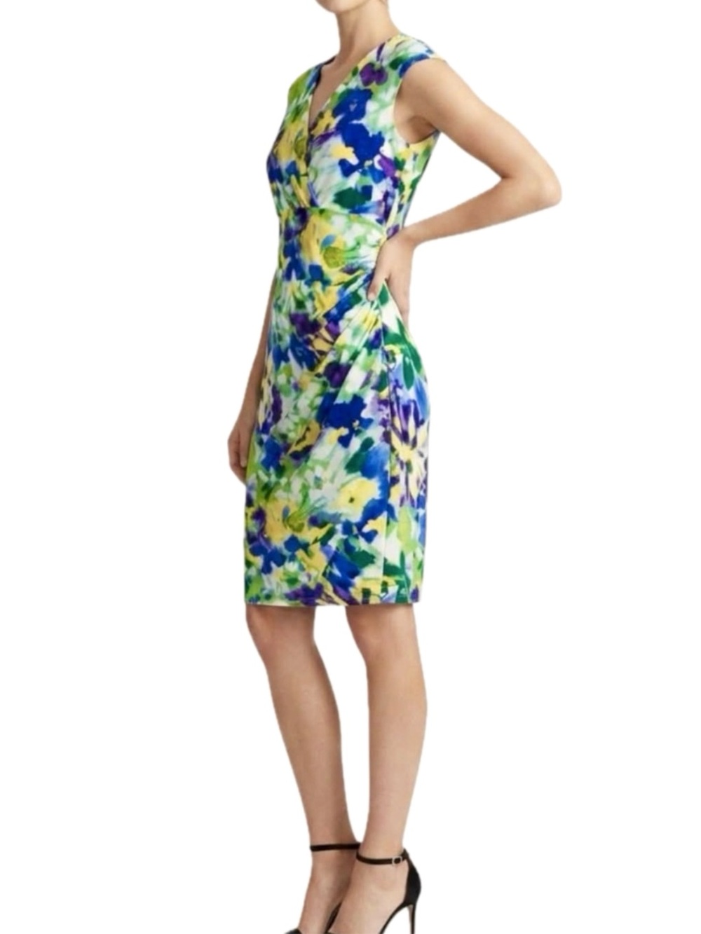 Ralph Lauren Faux Wrap Dress Floral Pattern Stretchy Jersey Dress